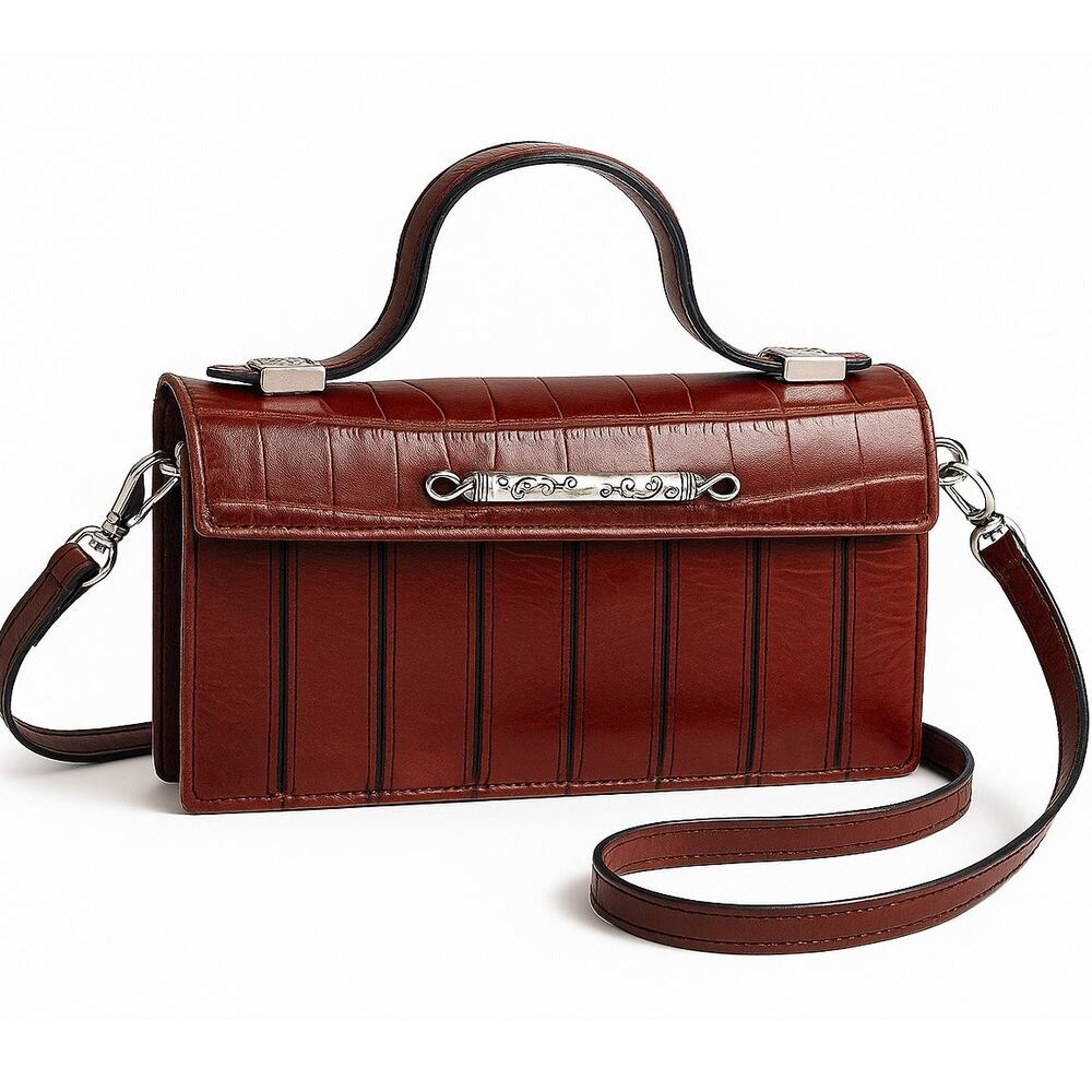 Brighton Croc Embossed Leather Accordion Bag
